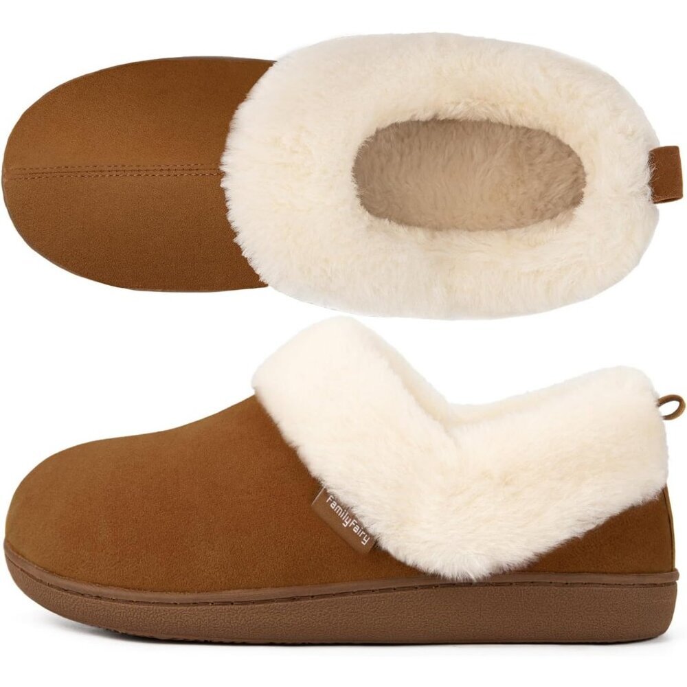 Women's Light Brown Warm Winter Velvet Fuzzy Collar House Slippers Bootie Shoes